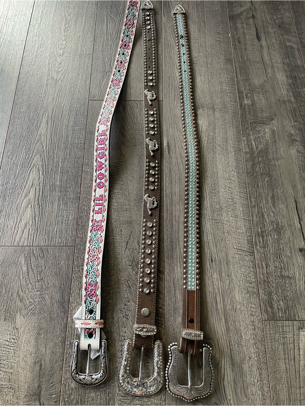 Brown and Turquoise Western Studded Leather Belt - girl Accessories